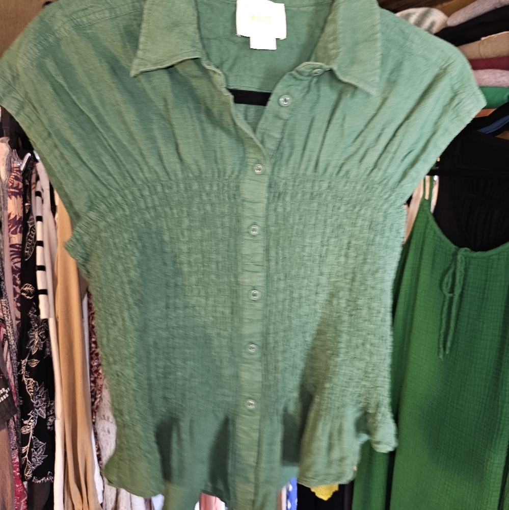 Green Button-Up Blouse